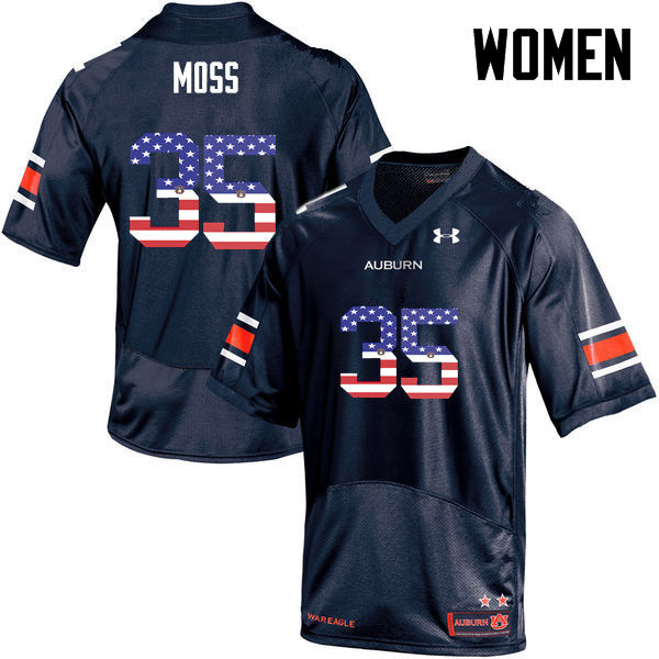 Women's Auburn Tigers #35 James Owens Moss USA Flag Fashion Navy College Stitched Football Jersey